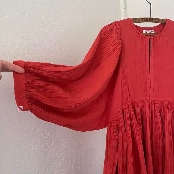 Sundry Organic Cotton Gauze Cherry Red Babydoll Dress XS 0 Womens Cottage - Picture 3 of 4